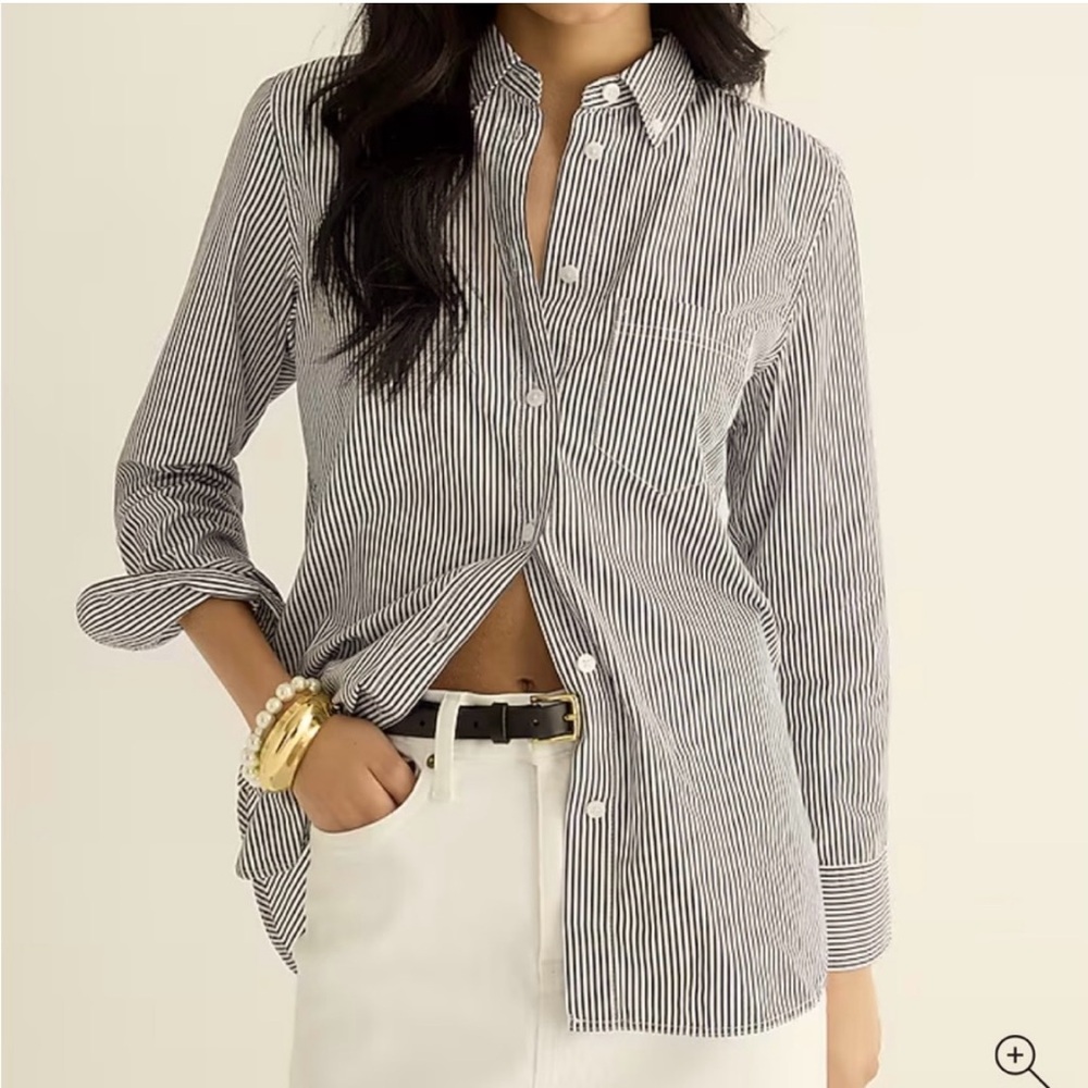 J. Crew Classic Poplin Blue and White Button Down Shirt